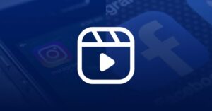 A blue background photo of the Facebook app icon with a Meta Reels logo in white at the foreground.