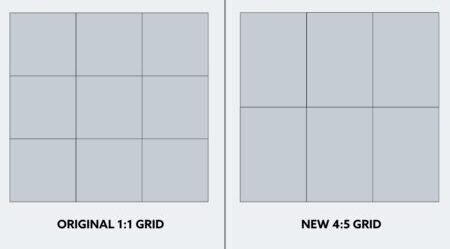 Side by side images of instagram's new sizes in a grid format.